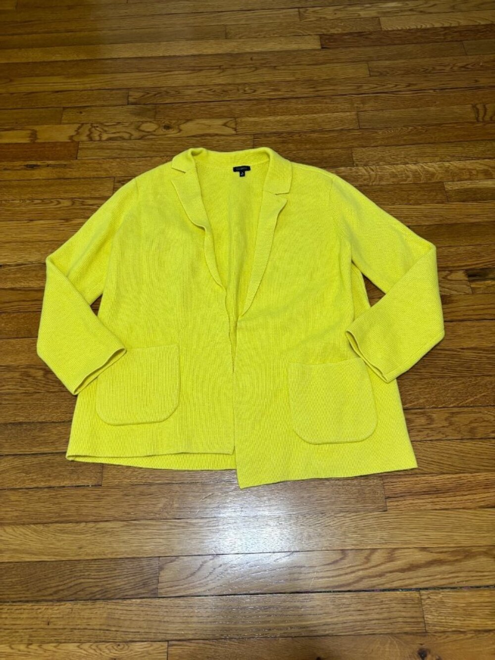 Talbots Womens Open Front Cardigan Sweater Size Medum Yellow Wool Blend Knit